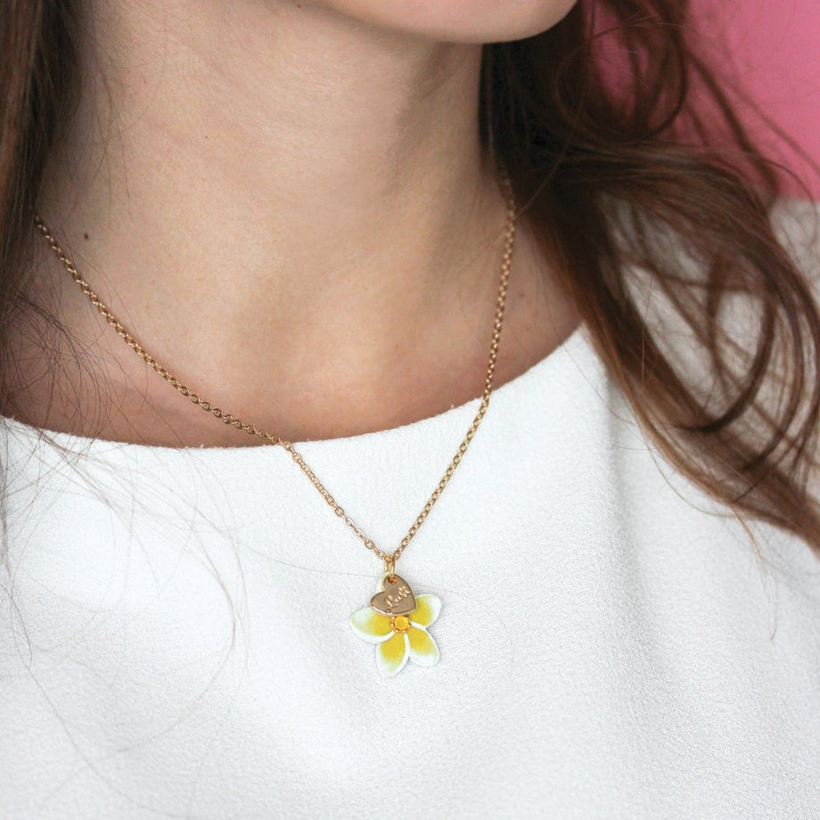 Collana Frangipani Con Ciondolo Monoi - Argento 925 Placcato Oro, Anallergica