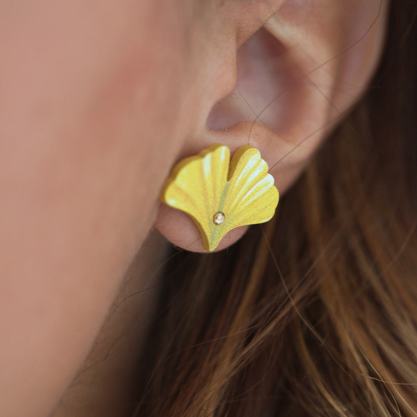 Ginkgo Orecchini A Perno Foglia E Fiore - Placcati Oro 14K, Stile Bohémien, Regalo Sposa